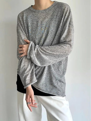 Gray Men's Plus Size Heathered Long-sleeve T-shirt