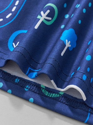 Toddler blue t-shirt with road construction print and crew neck.