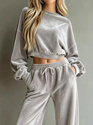 athleisure lounge set in Sage with crew neck