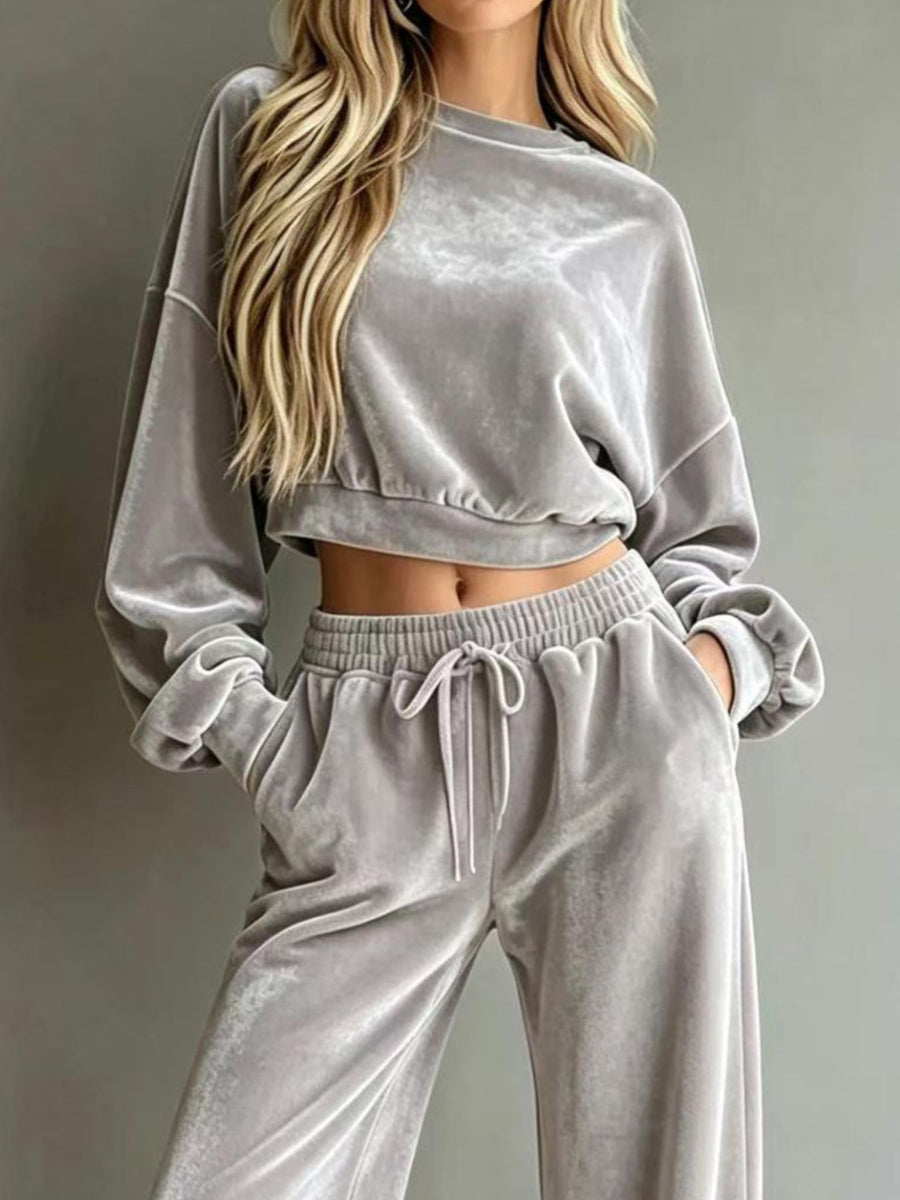 athleisure lounge set in Sage with crew neck