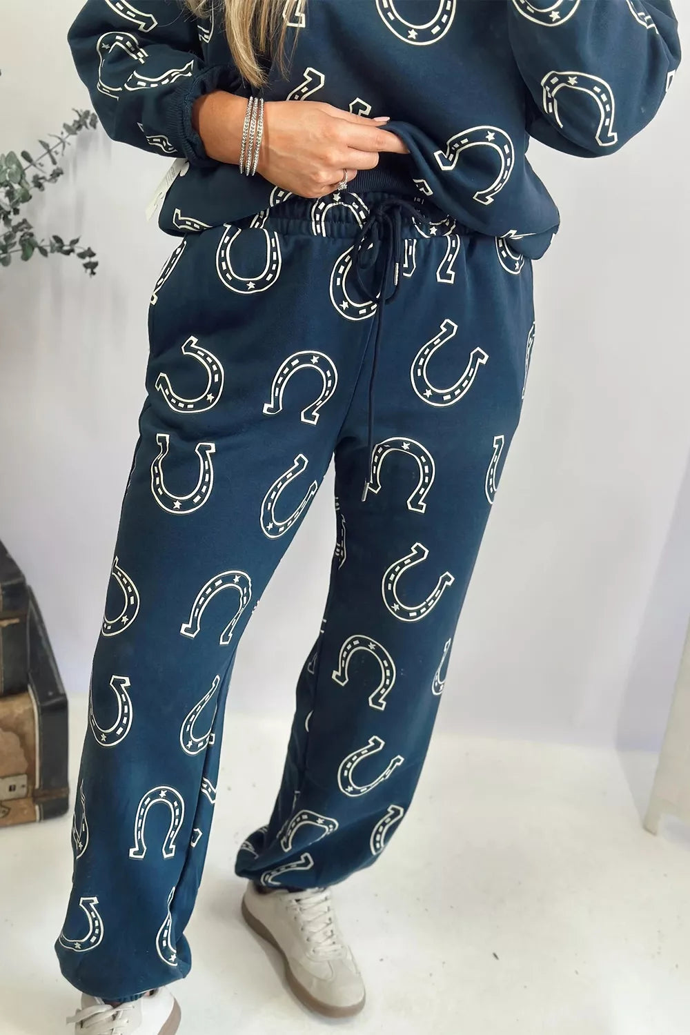 100% polyester Care instructions: Machine wash cold lounge set in Dark Navy with relaxed silhouette