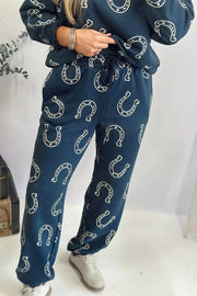 100% polyester Care instructions: Machine wash cold lounge set in Dark Navy with relaxed silhouette