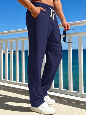 Gray Men's Casual Striped Drawstring Pants Plus Size