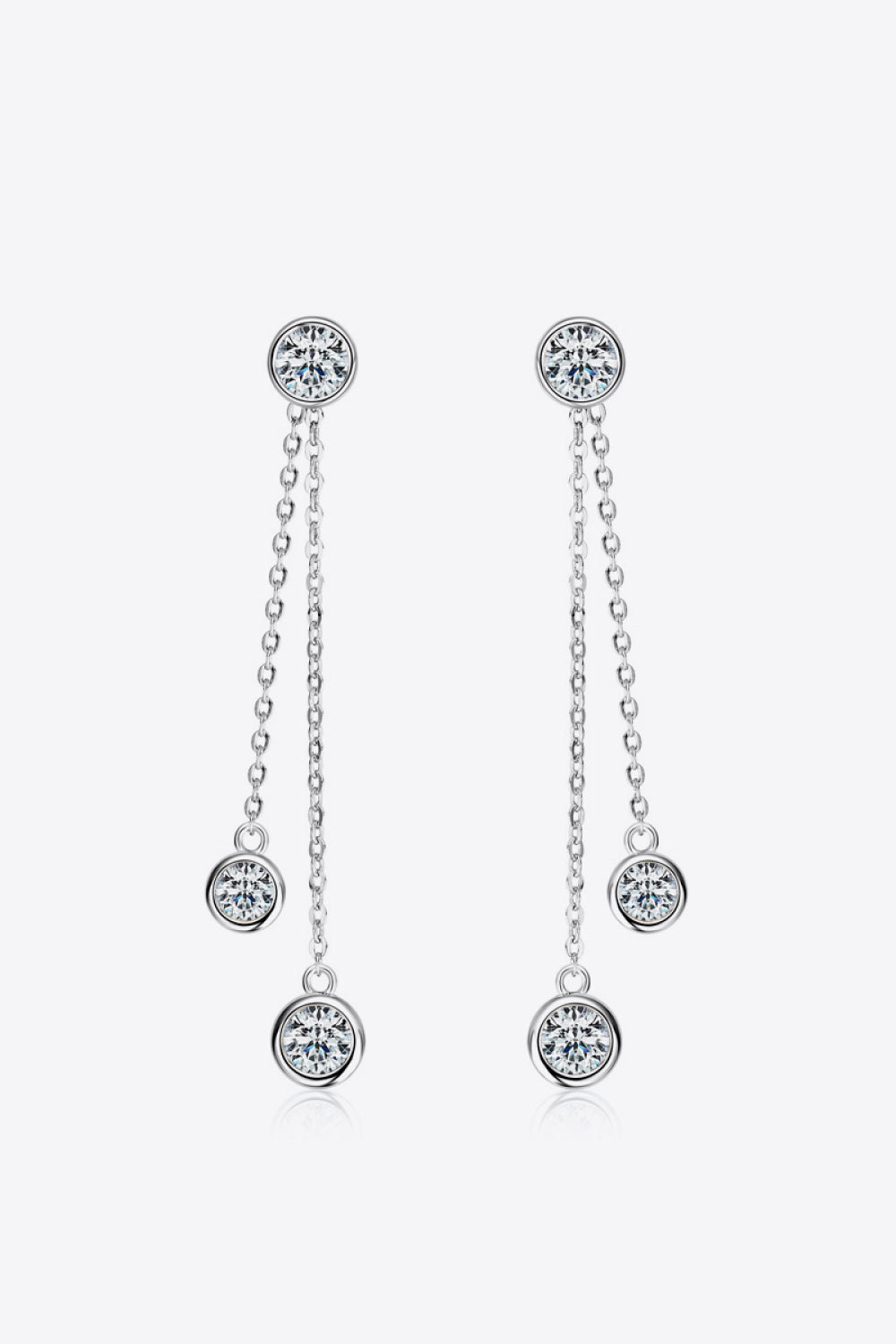 Silver dangle earrings with chain and clear crystal accents
