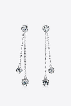 Silver dangle earrings with chain and clear crystal accents