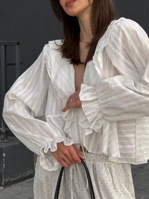 ivory blouse with sheer and long sleeve