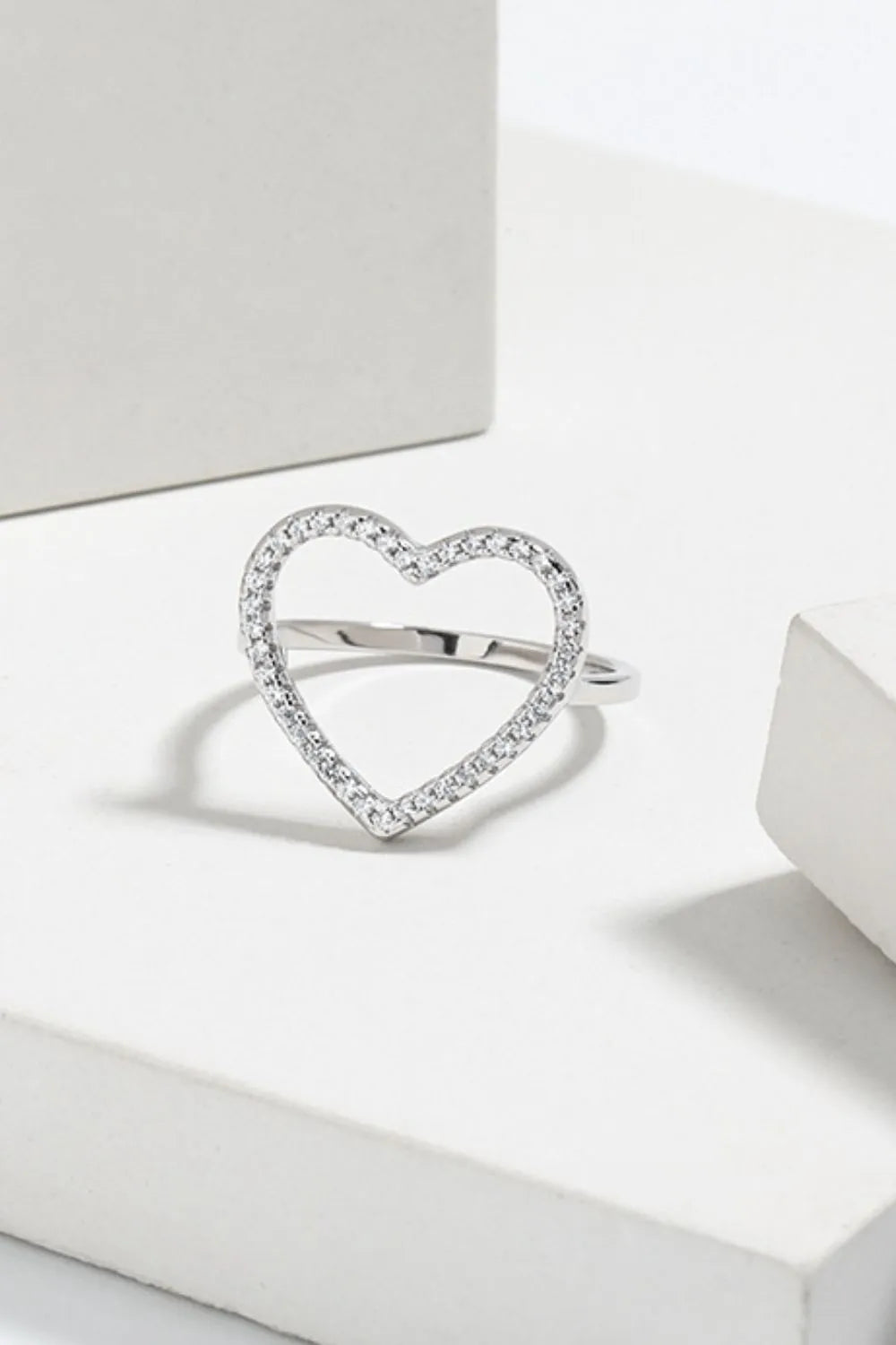 Silver pavé heart outline ring with 18k gold plating