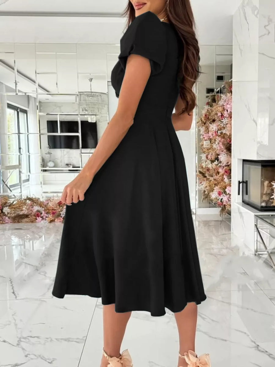 romantic midi dress in Deep Red with v-neck
