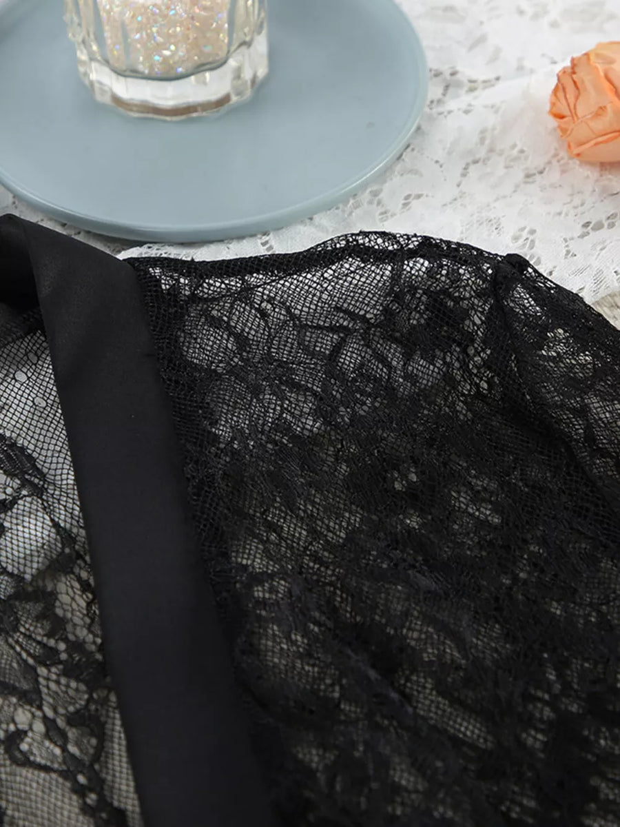 Black with lounge set with floral with lace 18