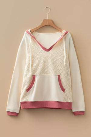pullover hoodie in White with geometric and drawstring