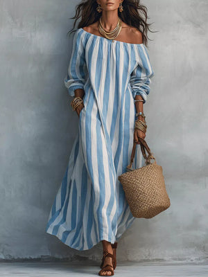 maxi dress in Pink with striped and pocketed