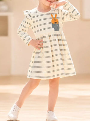 dark gray A-line dress featuring frill and striped