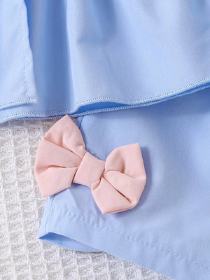Children's Bow Puff Sleeve Top And Shorts Set option 6