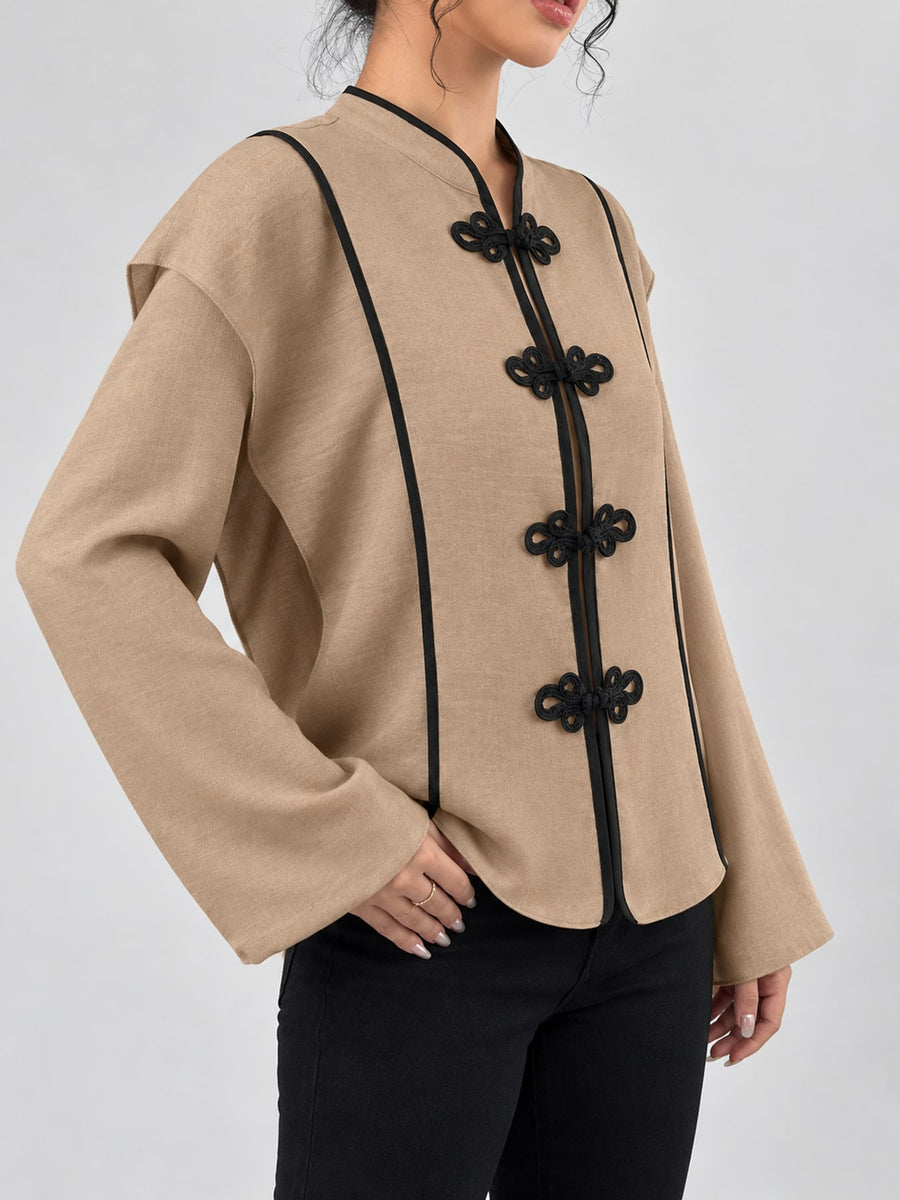 Mandarin Collar Relaxed Fit Blouse in Apricot
