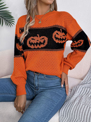 artsy pullover sweater in bright orange with crew neck