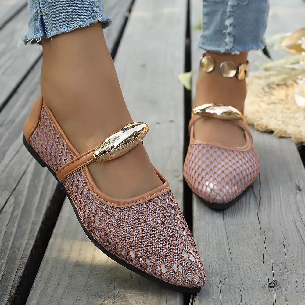 black flats with slip-on and geometric