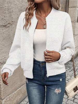 White regular bomber jacket with collared
