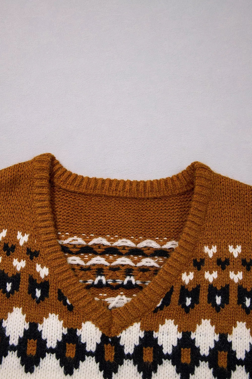 brown regular v-neck sweater with v-neck