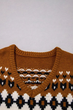 brown regular v-neck sweater with v-neck