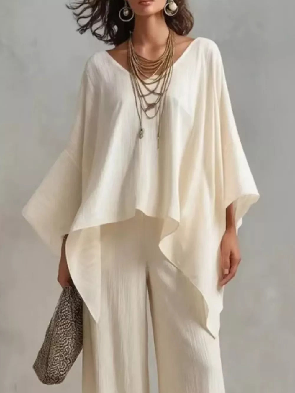 Brown Full Size V-neck Top And Pants Set Plus Size