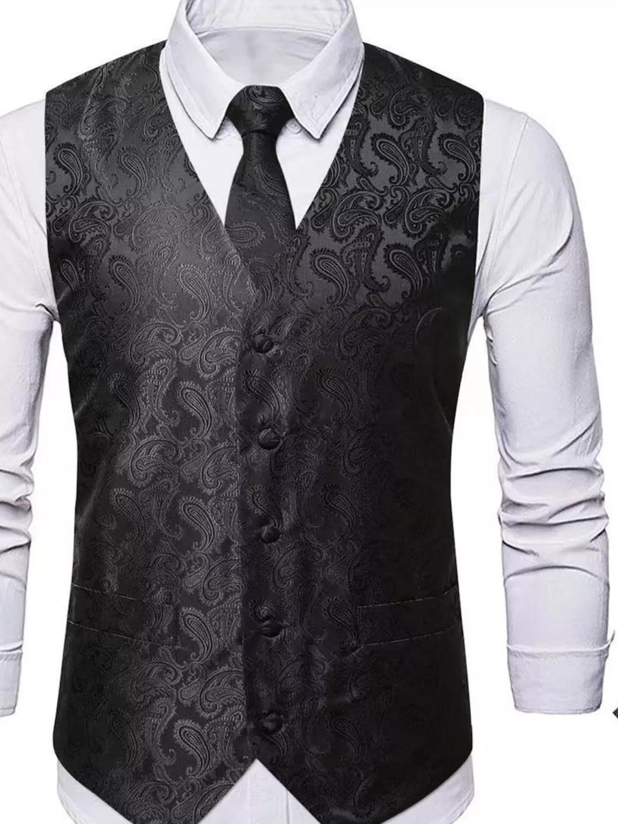 Black Forest Men's Full Size Paisley Print Button Up Vest