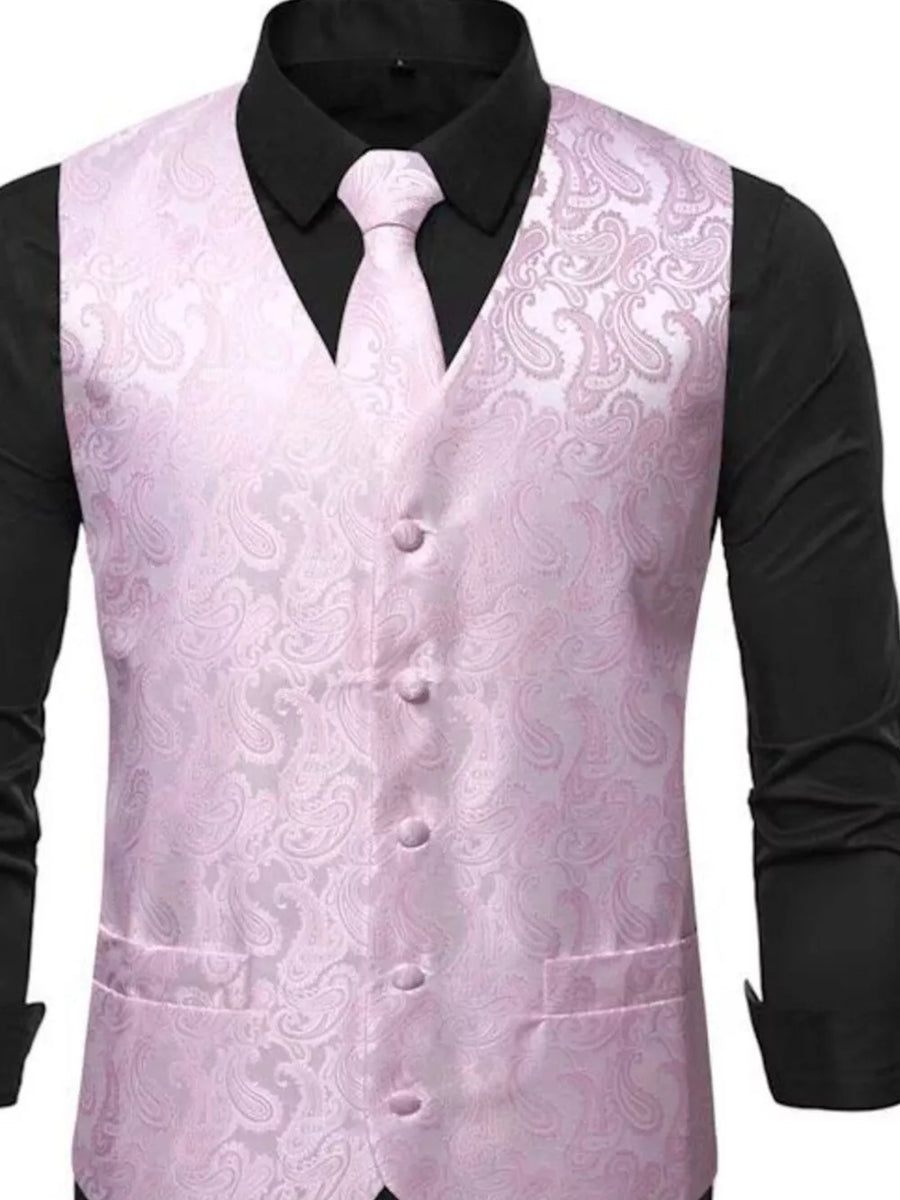 Men's Full Size Paisley Print Button Up Vest in Navy