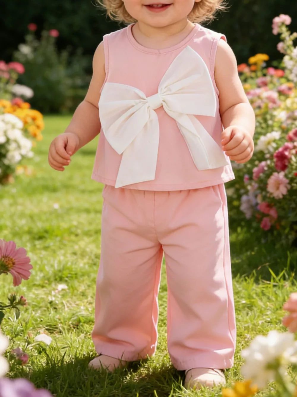 Pink Children's Bow Tank And Pants Set