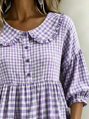 Red Full Size Gingham Peter Pan Collar Blouse Plus Size