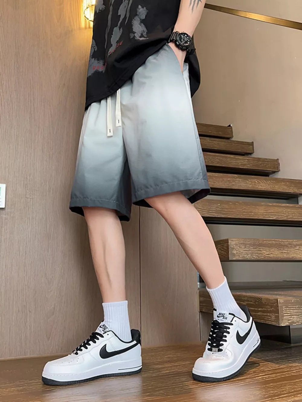 Men's Plus Size Drawstring Loose Fit Shorts in Pastel Blue