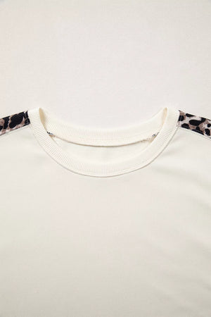 Leopard Patchwork Uneven Hem Short Sleeve Top option 4