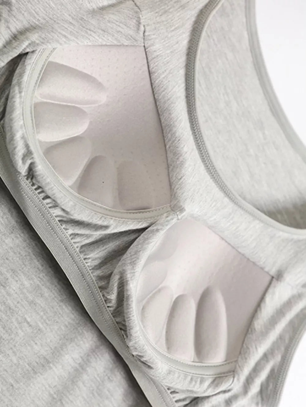 Hemp Ash cami detail showing padded cups and elastic trim