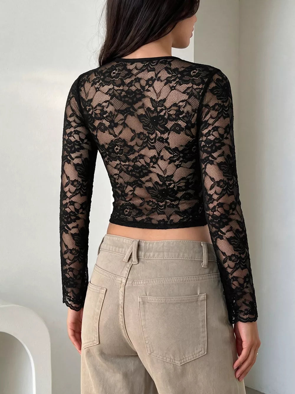 Lace Sleeve Square Neck Top option 6