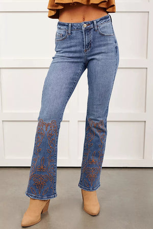 Embroidered Flare Leg Jeans option 4