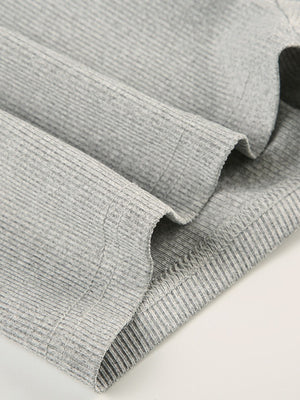 Gray ribbed long sleeve buttoned romper detail