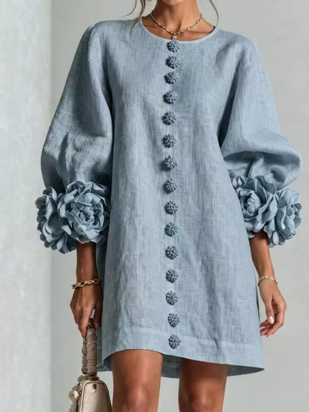 100% polyester Care instructions: Machine wash cold mini dress in Mint Blue with relaxed silhouette