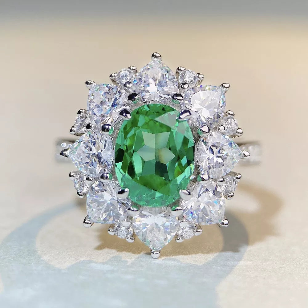 ring in Pastel Blue with floral and zircon stones