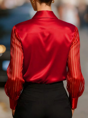 White Elegant Shirt With Sheer Striped Sleeves