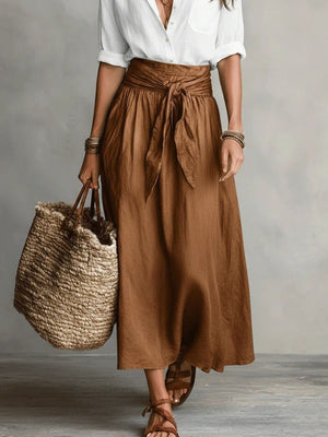Full Size Button-Down Shirt And Skirt Set Plus Size in white