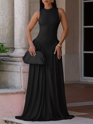 Black Sleeveless O-neck Maxi Dress