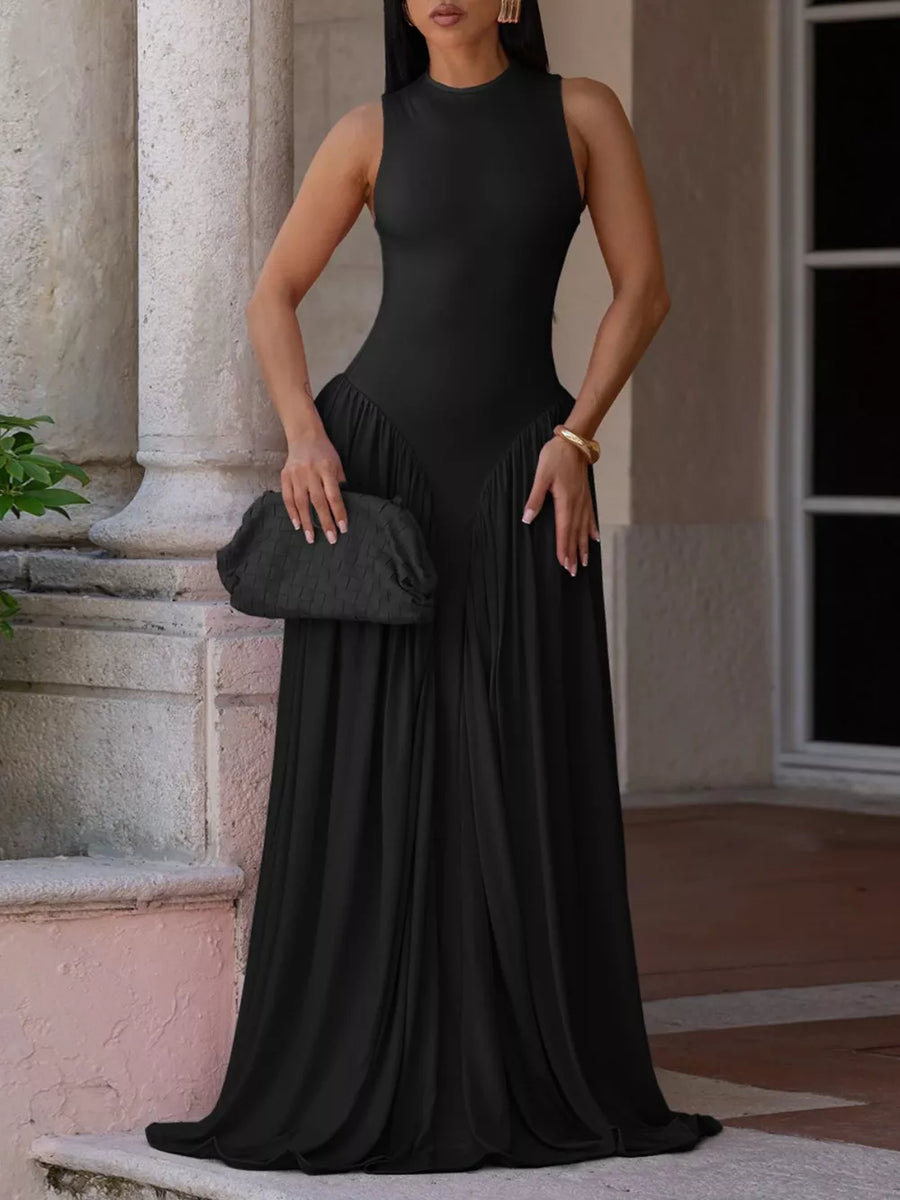 Black Sleeveless O-neck Maxi Dress
