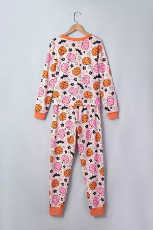 orange pajama set with ribbed cuffs and long sleeve