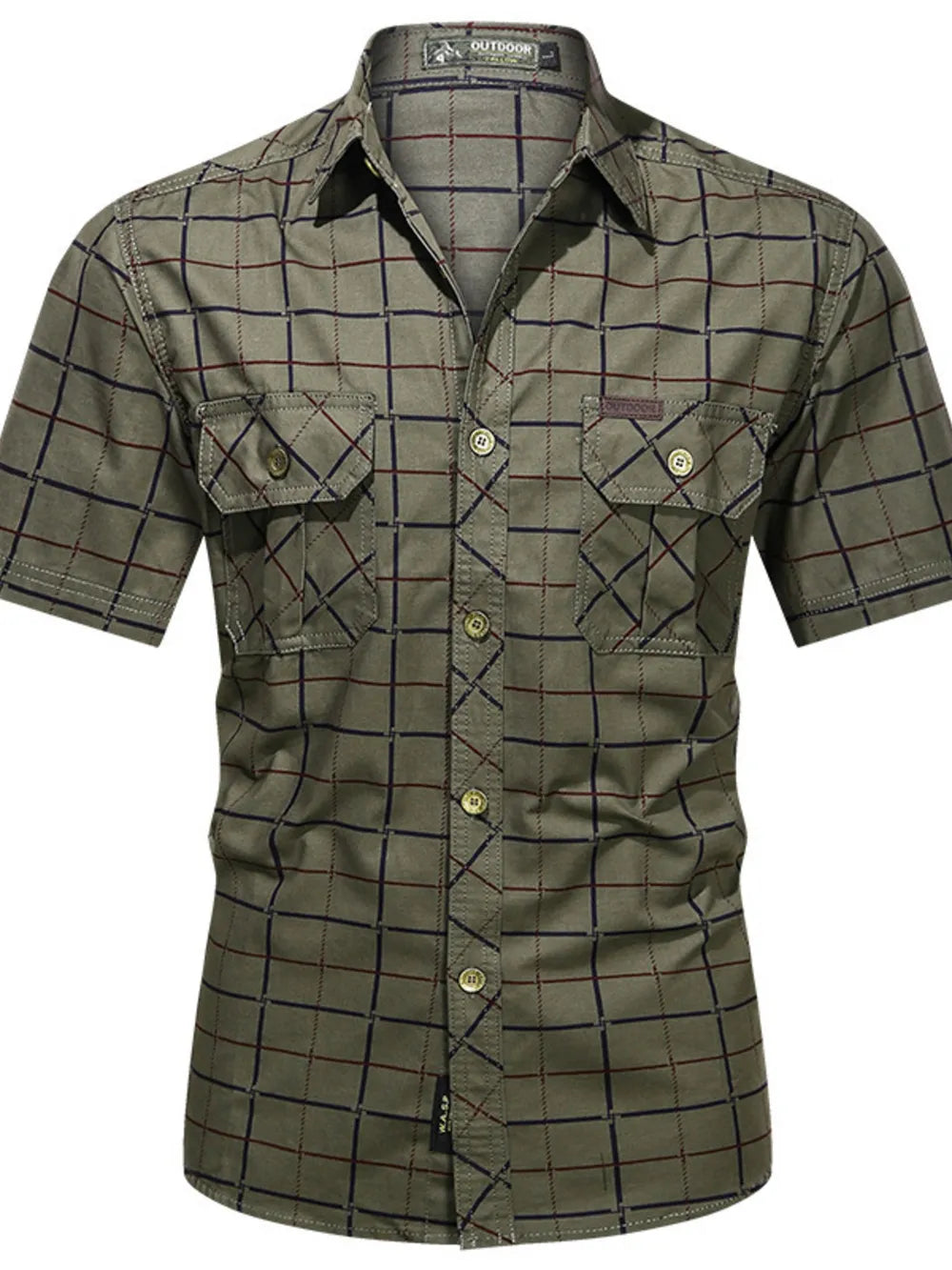 Men's Plus Size Casual Plaid Short-sleeve Shirt in Army Green