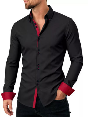 Pink button-up shirt with hip-length and button-front