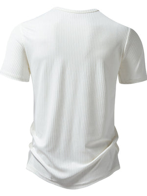 Men's white ribbed short sleeve t-shirt with crew neck