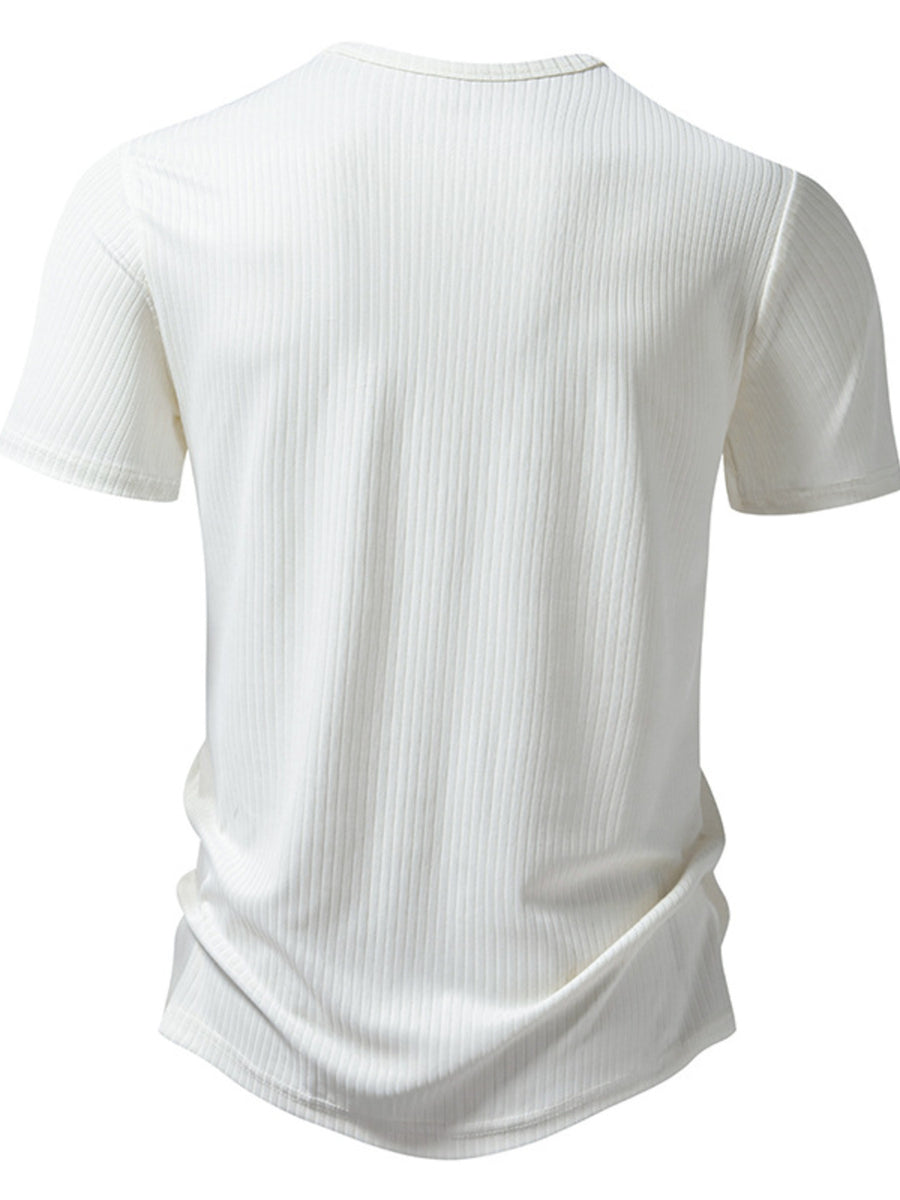 Men's white ribbed short sleeve t-shirt with crew neck