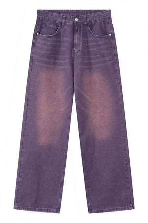 Wide-leg denim trousers in mauve with a faded wash and relaxed fit.