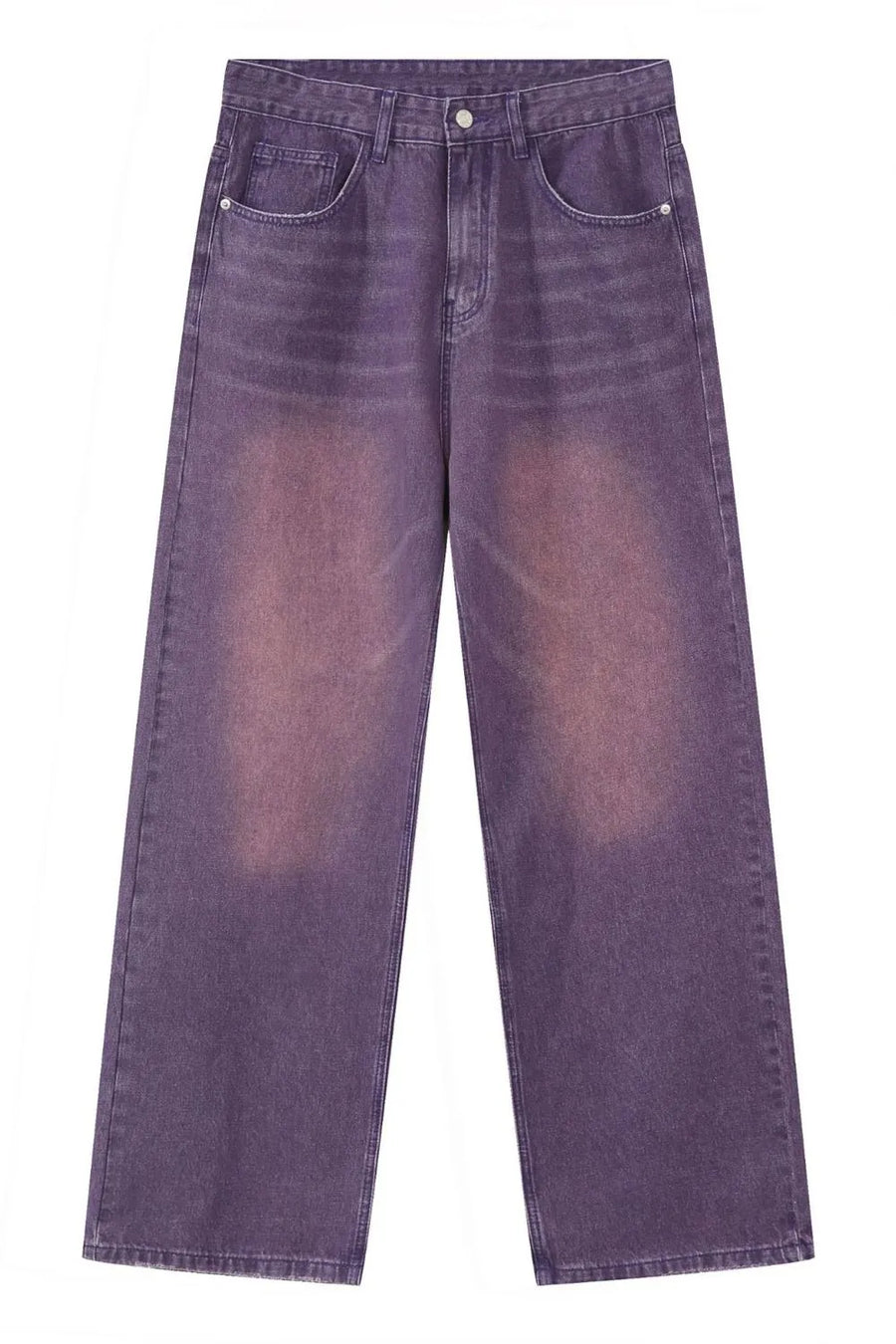 Wide-leg denim trousers in mauve with a faded wash and relaxed fit.
