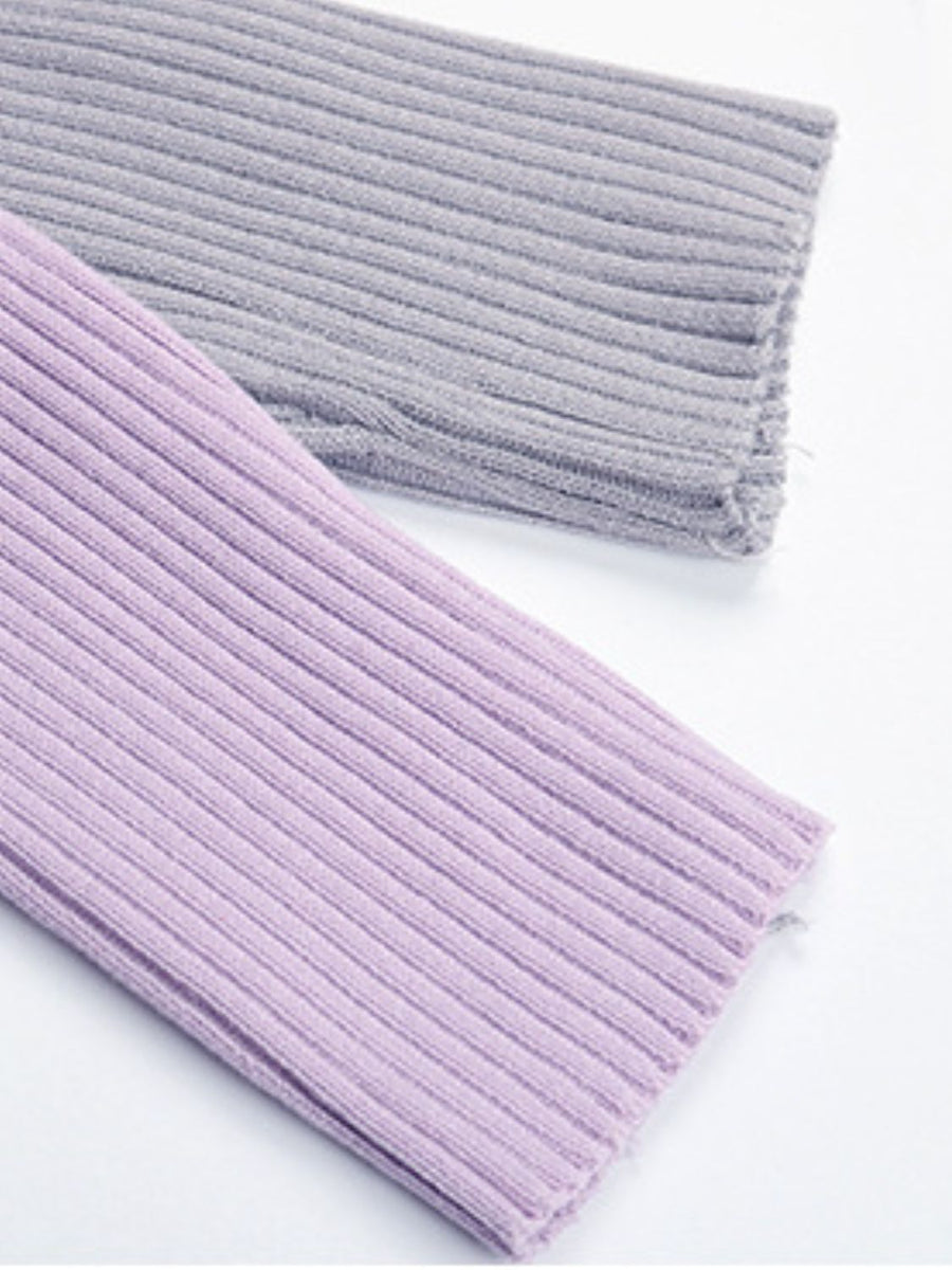 Lavender Colorblock Ribbed Cropped Cardigan