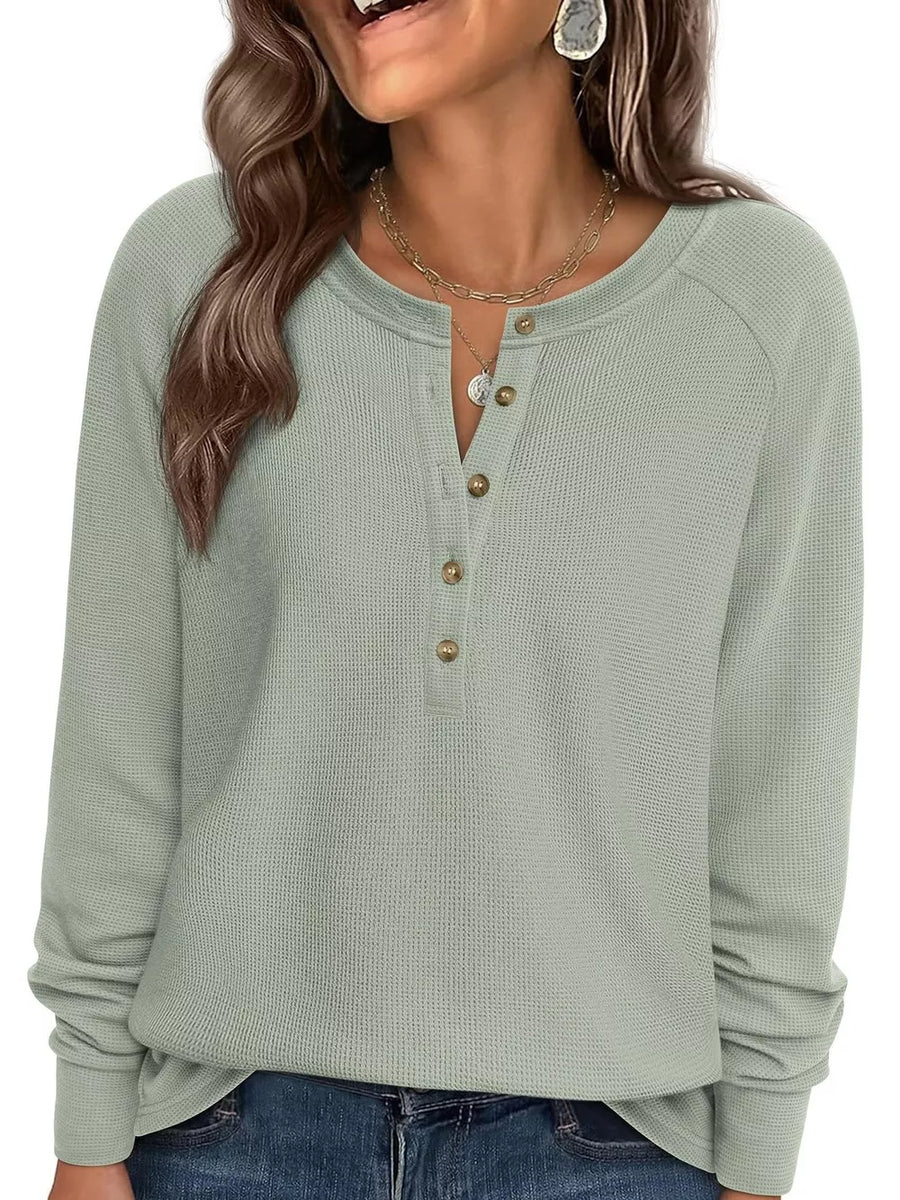 henley in sage green featuring waffle-knit and regular fit