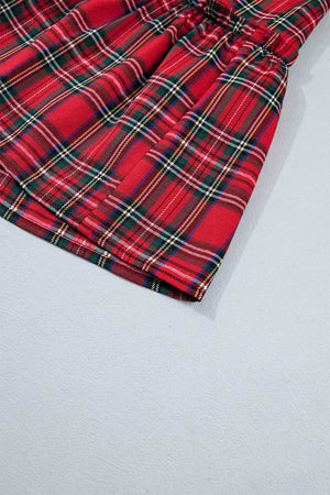 Plaid Knot Neck Short Sleeve Mini Dress option 9